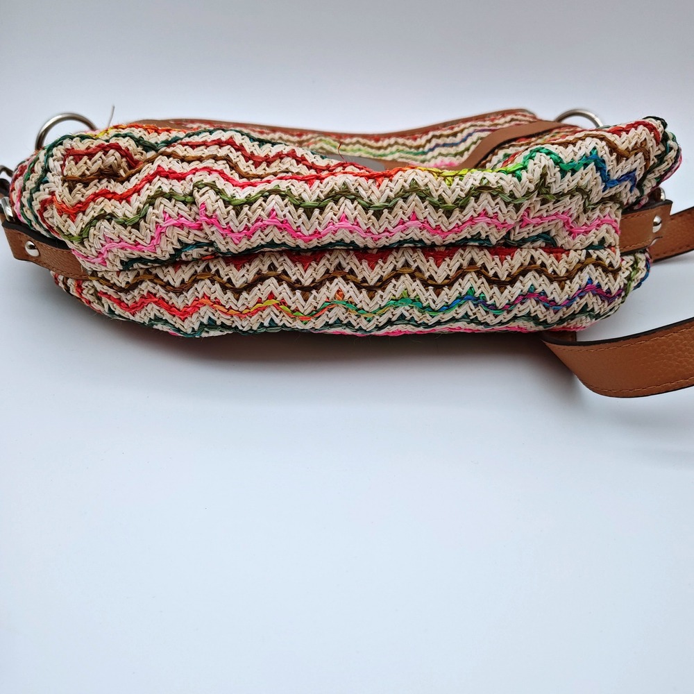 Rosetti Multicolor Chevron Crossbody Bag Boho Woven Straw Look Purse - Picture 7 of 8